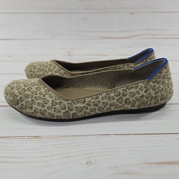 Rothys‎ The Flat Womens 6 Tan Brown Spotted Leopard Slip On Ballet Flats Shoes - Picture 2 of 9